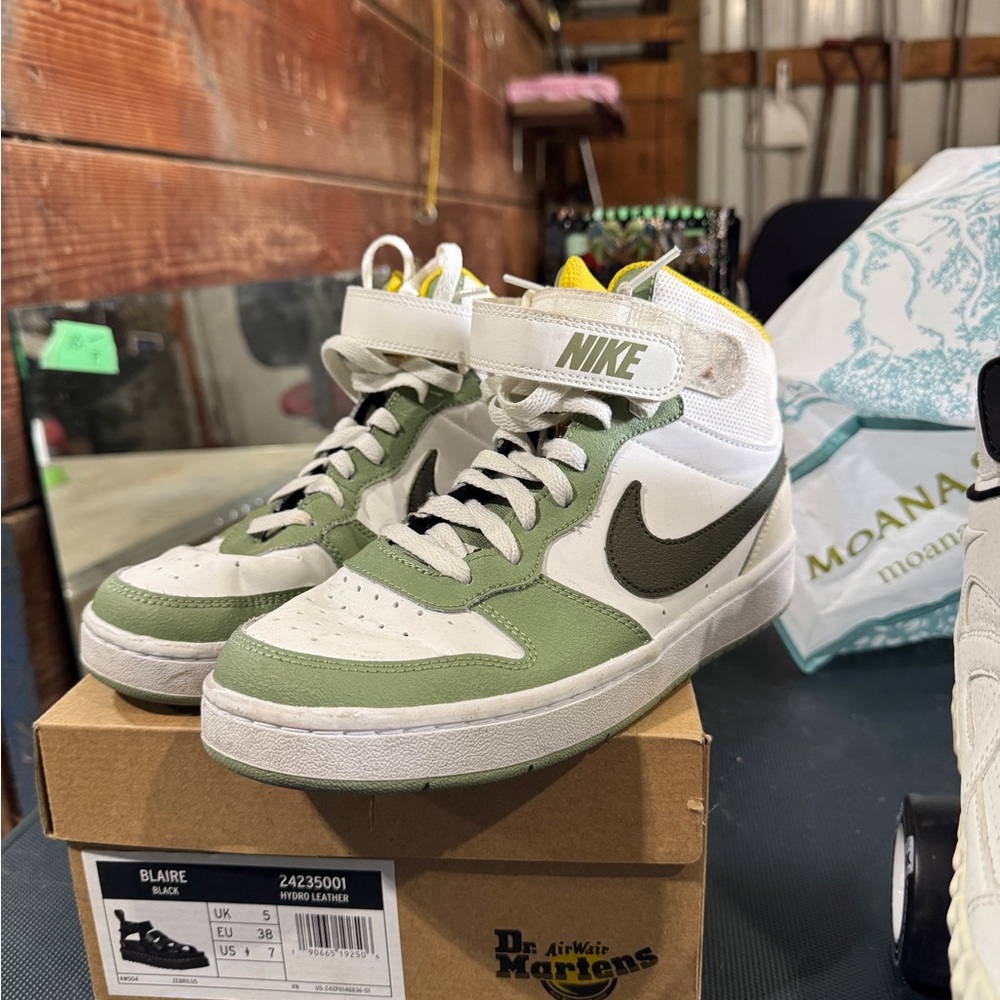 Nike White and Yellow High-Top Sneakers